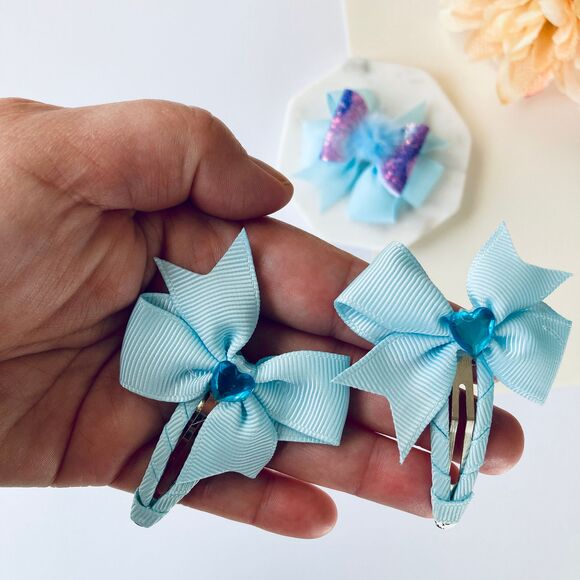 Set Blue Hair Bow and Snap Clip for Girl & Toddler - Picture 6 of 9